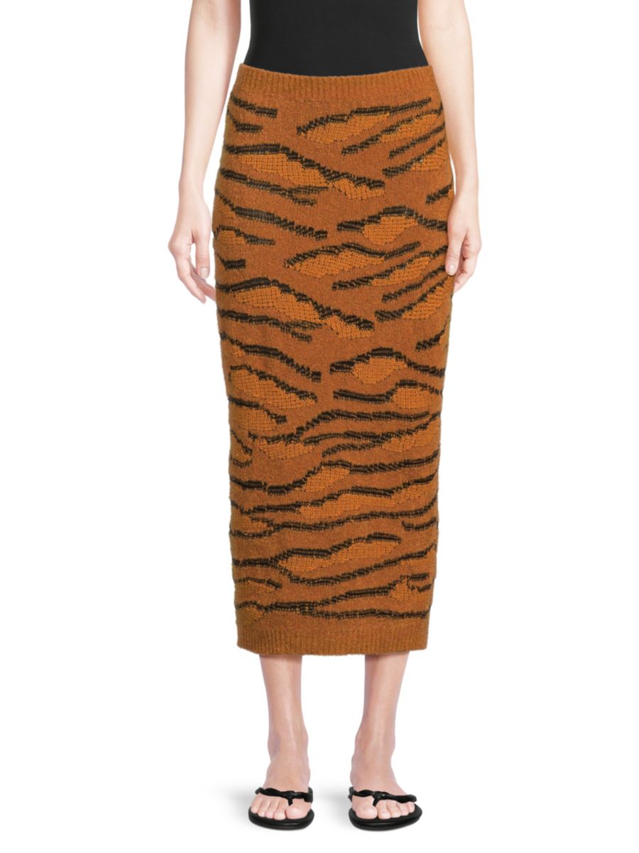 

Юбка миди с тигровым принтом из смесовой шерсти Stella McCartney, цвет Brown Multi