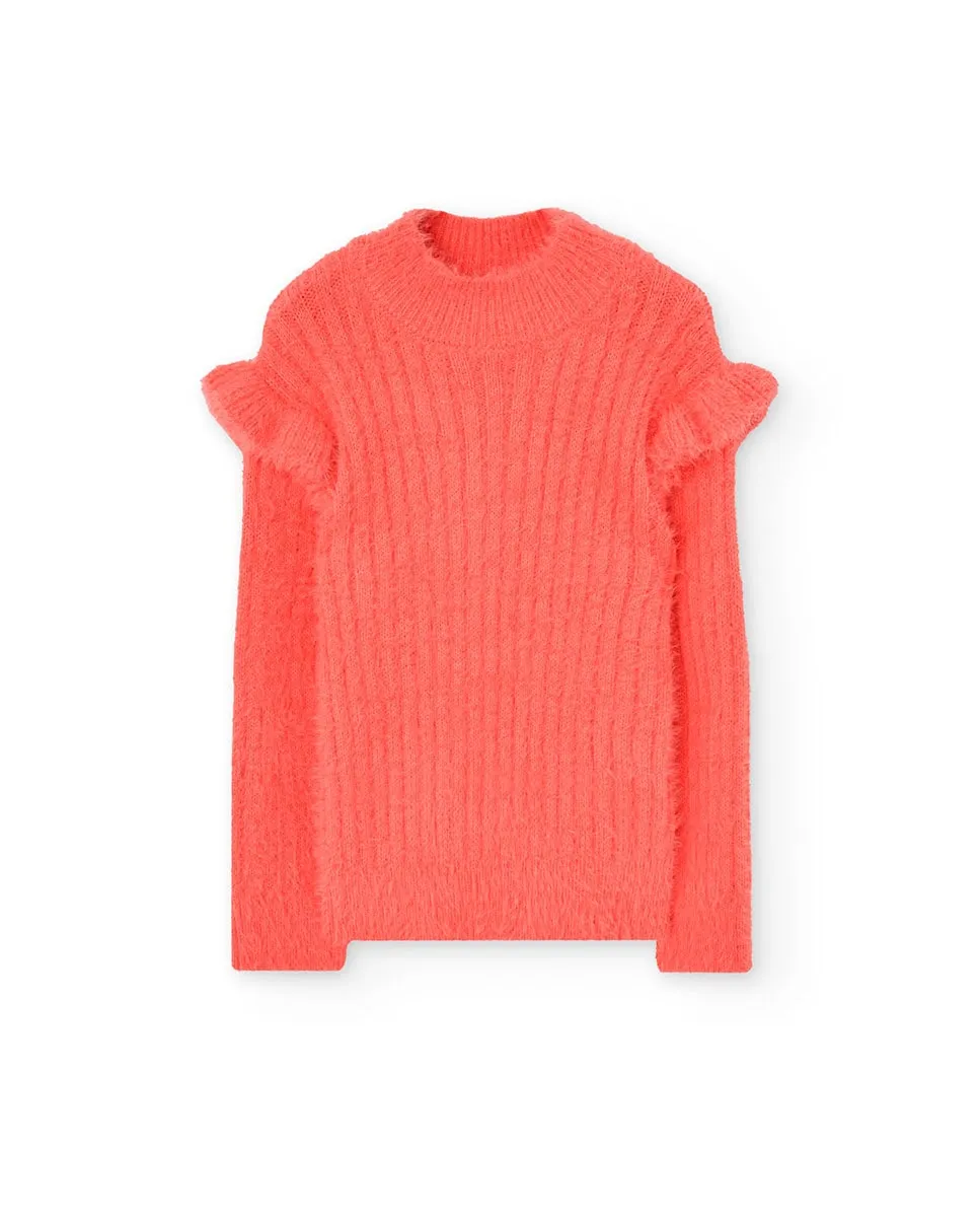 

Длинный детский джемпер с декоративными воланами и полуводолазкой Boboli, коралловый