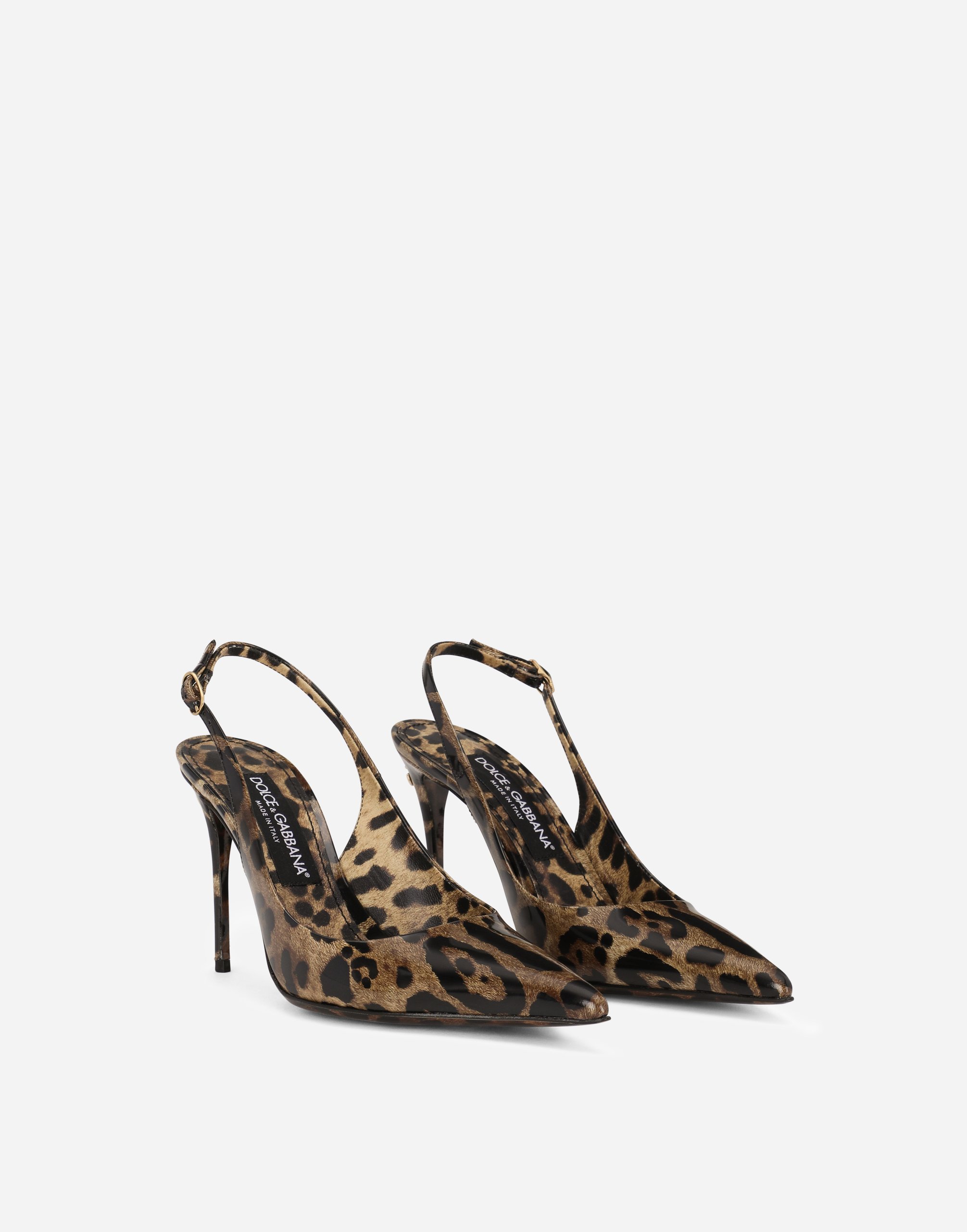 Лакированные кожаные босоножки-слингбэки с леопардовым принтом Dolce & Gabbana, анималистичный принт — фото 2