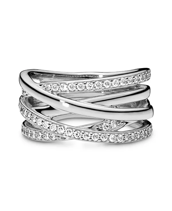 

Кольцо с вечно сверкающими полированными линиями из кубического циркония Pandora, silver