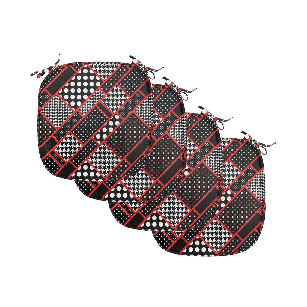 

ABAKUHAUS Красные и черные подушки на обеденный стул, геометрический ретро, ​​декоративная водонепроницаемая подушка с ремнями для кухонных сидений, 40 см x 40 см — упаковка из 4 шт., черный, белый, алый