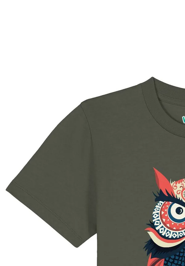 Футболка с красочным принтом совы Watapparel, Khaki — фото 3
