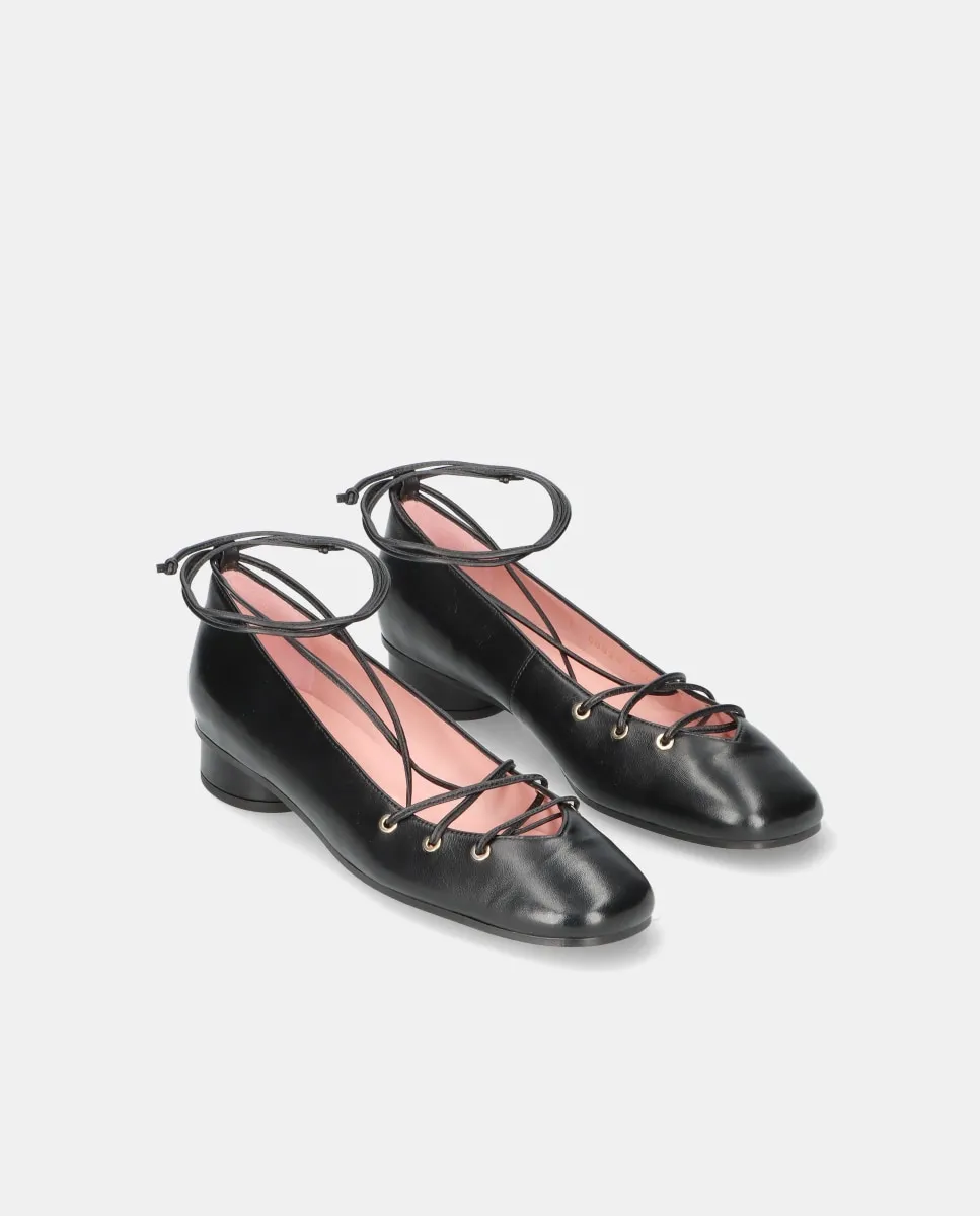 Женские балетки Одэтт из черной кожи с ремешками на щиколотке Pretty Ballerinas — фото 3