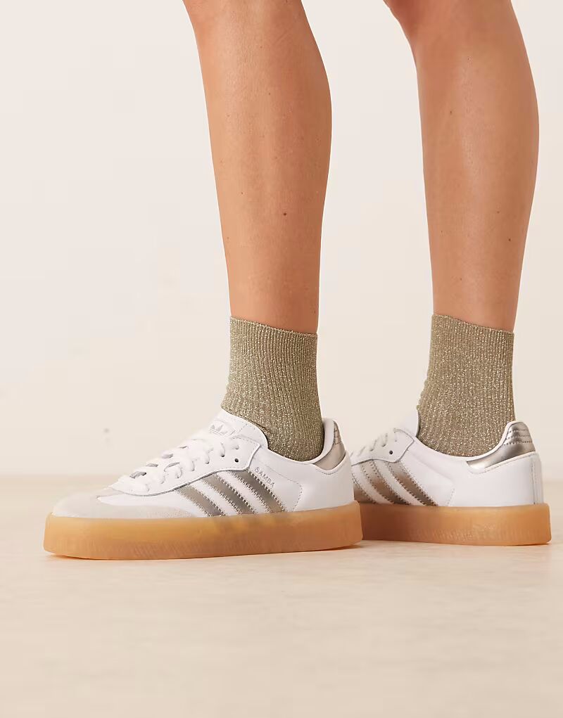 Кроссовки Adidas Originals Sambae белого и металлического серебристого цвета
