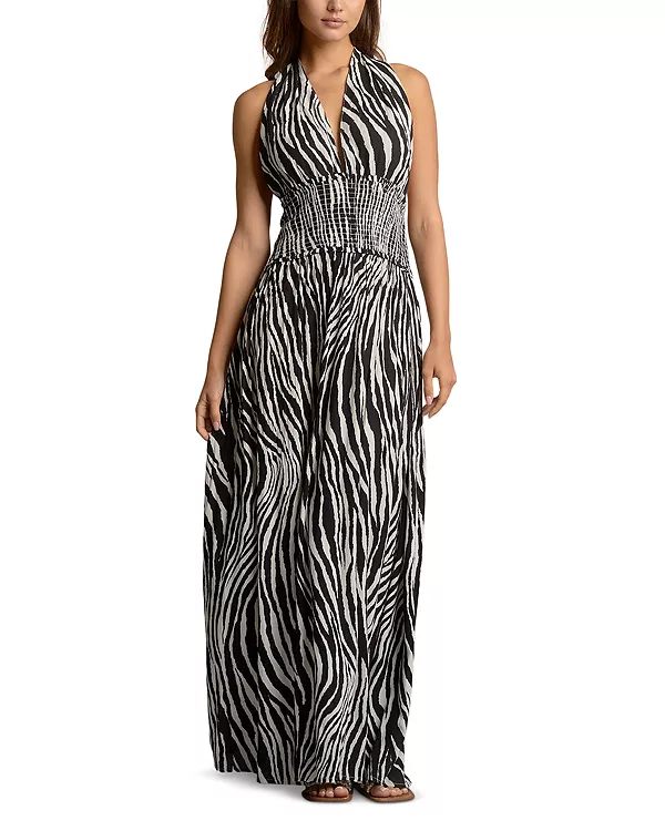 

Длинное платье с присборенной талией и воротником-стойкой Elan, мультиколор