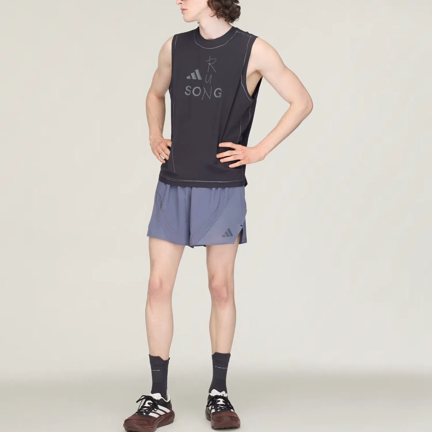 Мужская майка-борцовка SFTM Running Tank Top Adidas, Carbon Black — фото 4