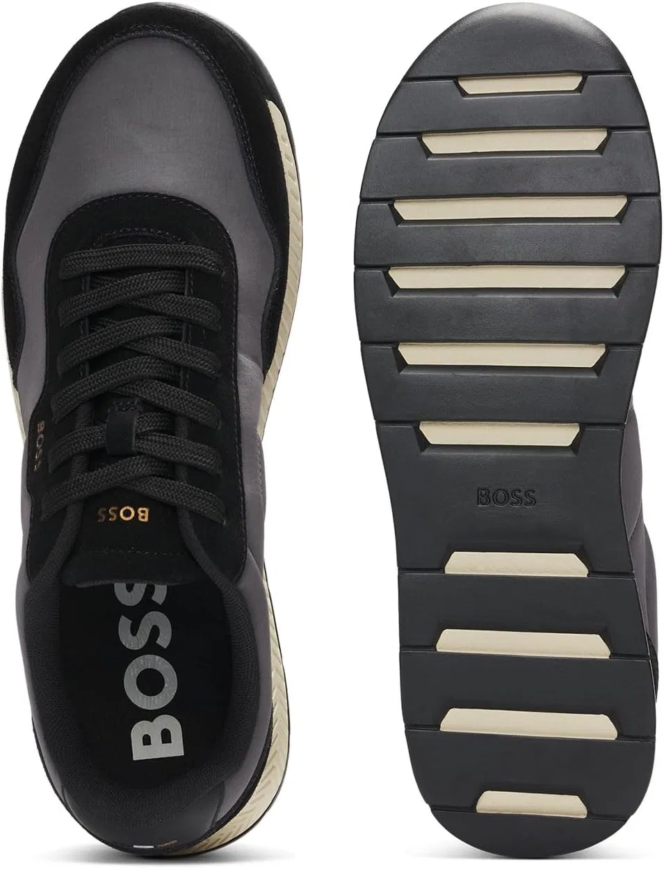 Мужские беговые кроссовки BOSS Titanium, изготовленные из различных материалов с замшевыми деталями. Размер, Charcoal10 — фото 4