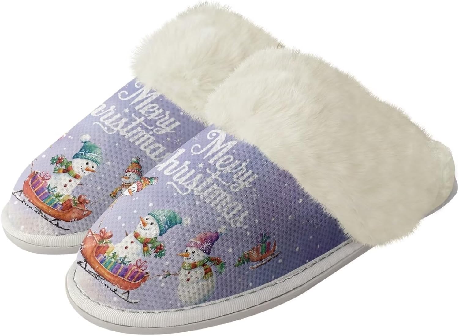 

Рождественские дизайнерские хлопковые тапочки для женщин и мужчин с противоскользящей подошвой для дома и улицы, удобные домашние тапочки, пушистые тапочки Zhangruoheng, Christmas Snowman Print