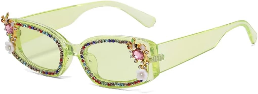 

Женские квадратные солнцезащитные очки Diamond Square, модные, роскошные, со стразами, повседневные, трендовые, конфетных оттенков, защита от УФ-излучения UV400 TVTBBVV, Green-green