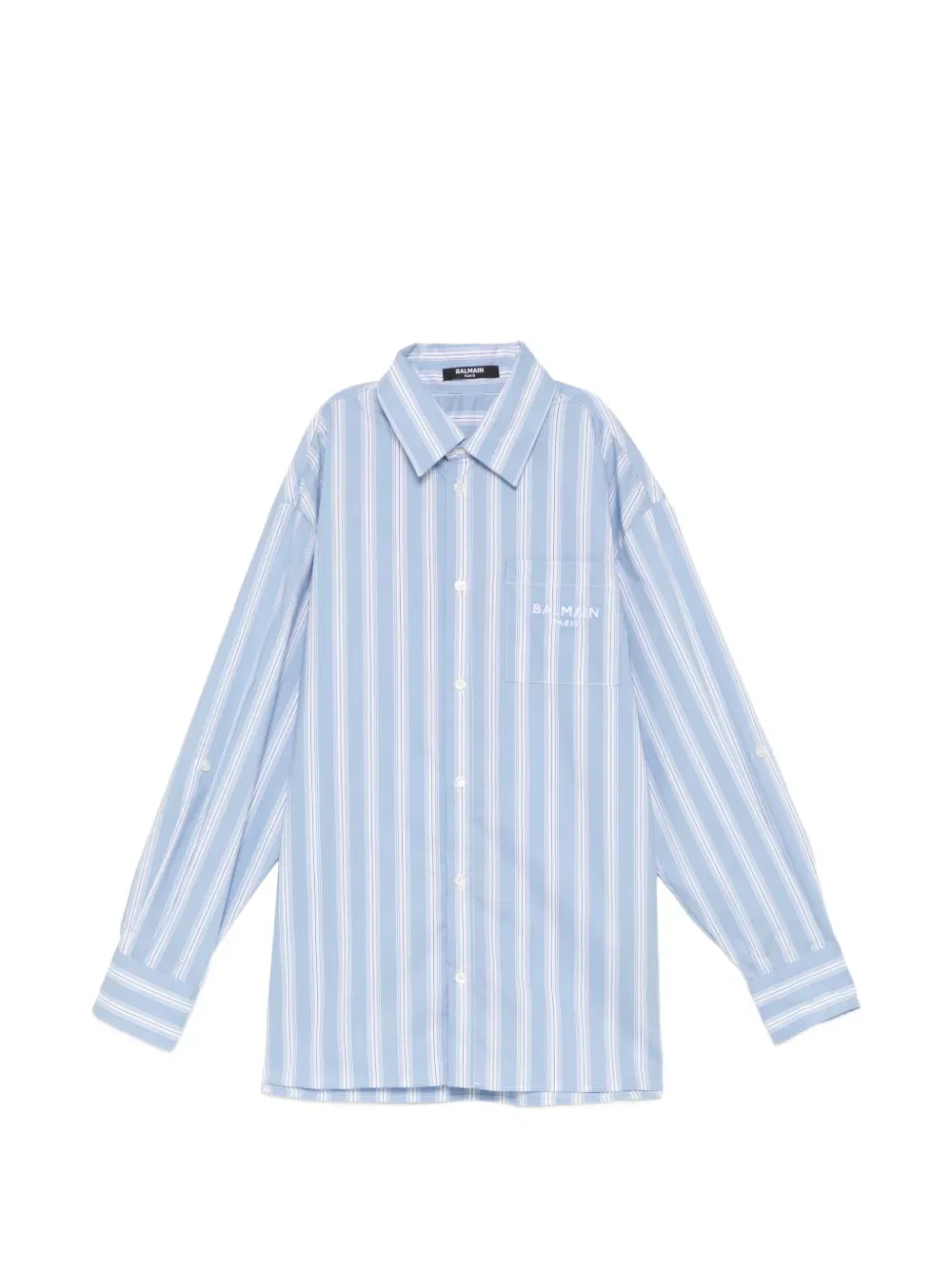 Полосатая рубашка с вышитым логотипом Balmain Kids, синий