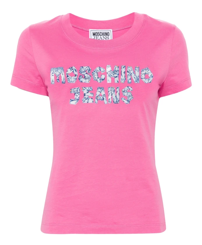 

Футболка из хлопкового джерси с короткими рукавами Moschino, розовый