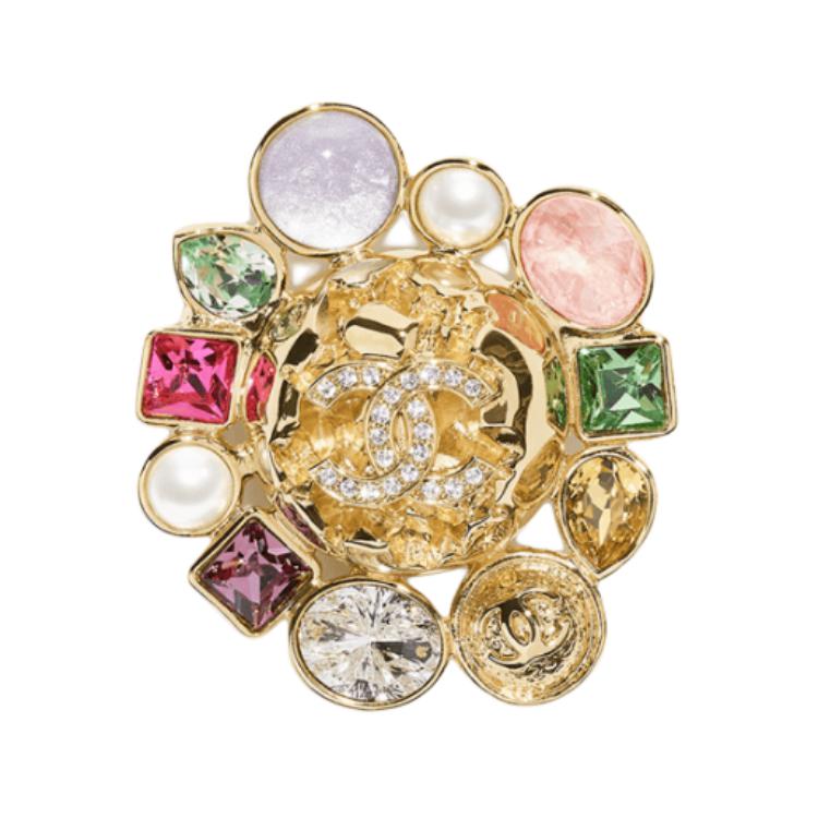 

Chanel Металлическая брошь для женщин, золотой/с кристаллами