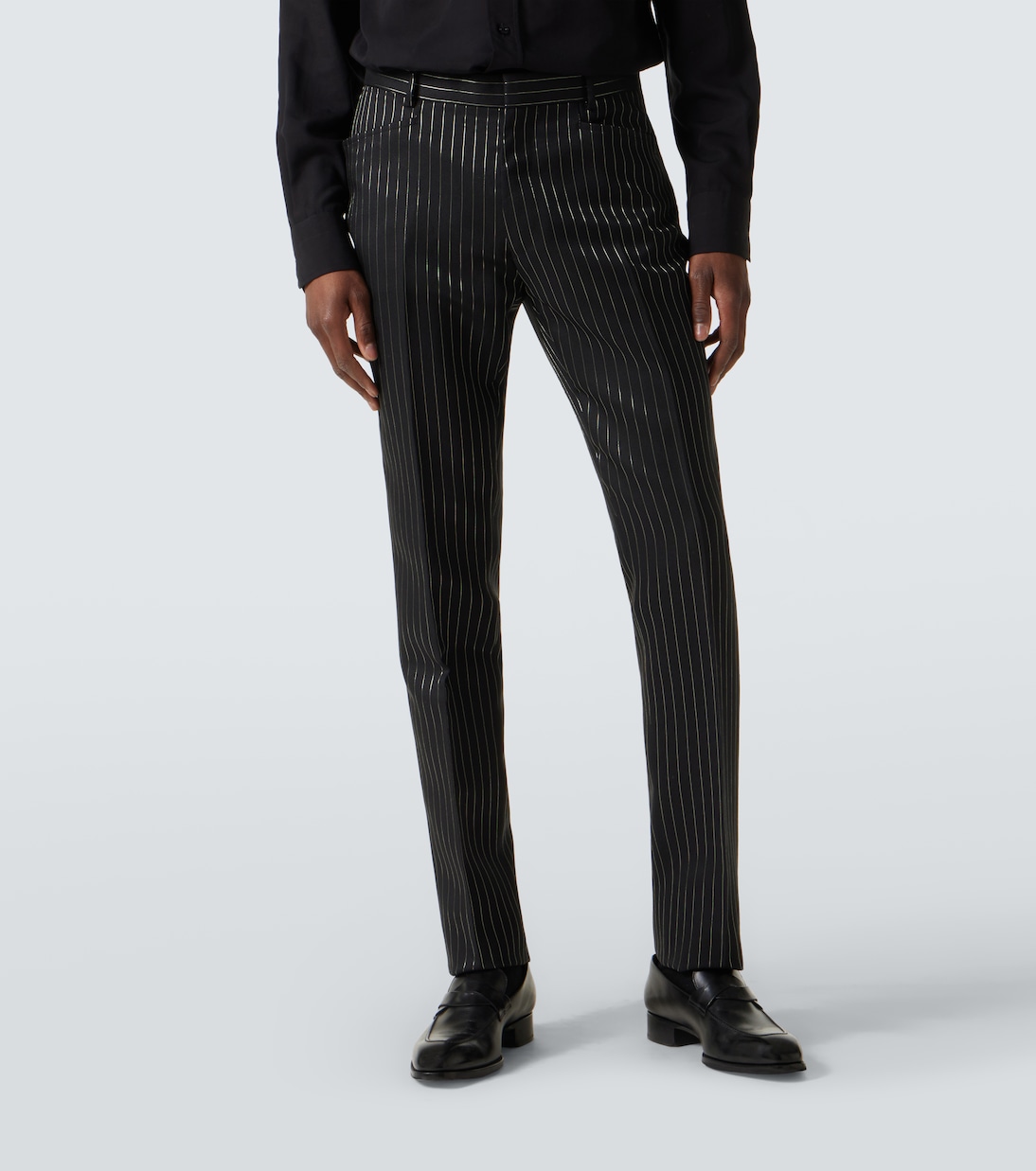 Полосатые шерстяные и шелковые брюки от Дилана Tom Ford, Black & Silver — фото 3