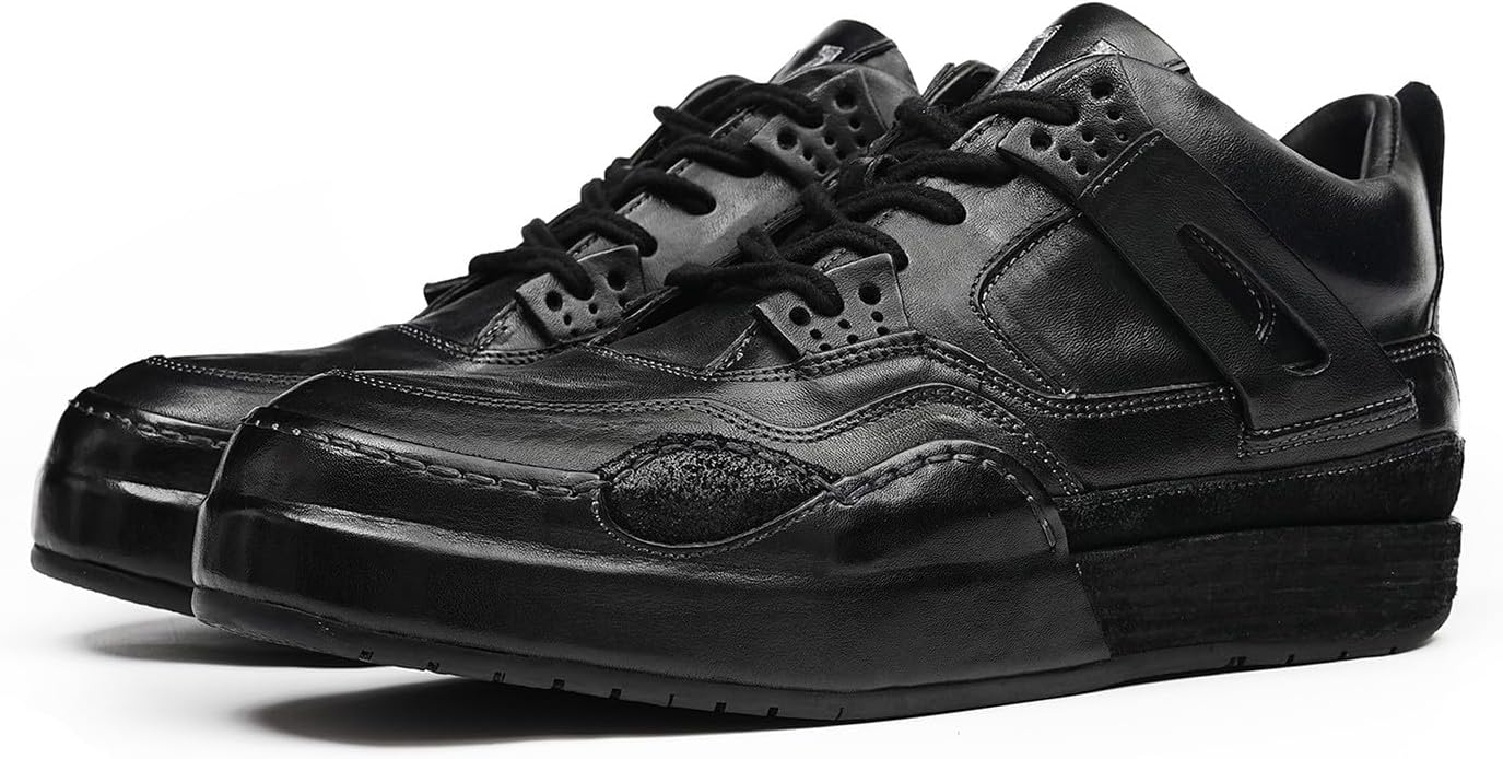 

Мужские роскошные кроссовки Santimon из лошадиной кожи - ручная работа, низкие туфли повседневного и делового стиля с прошивкой Стропа Гудиер, дышащая стелька из коровьей кожи, комфорт для работы и прогулок в выходные, черный