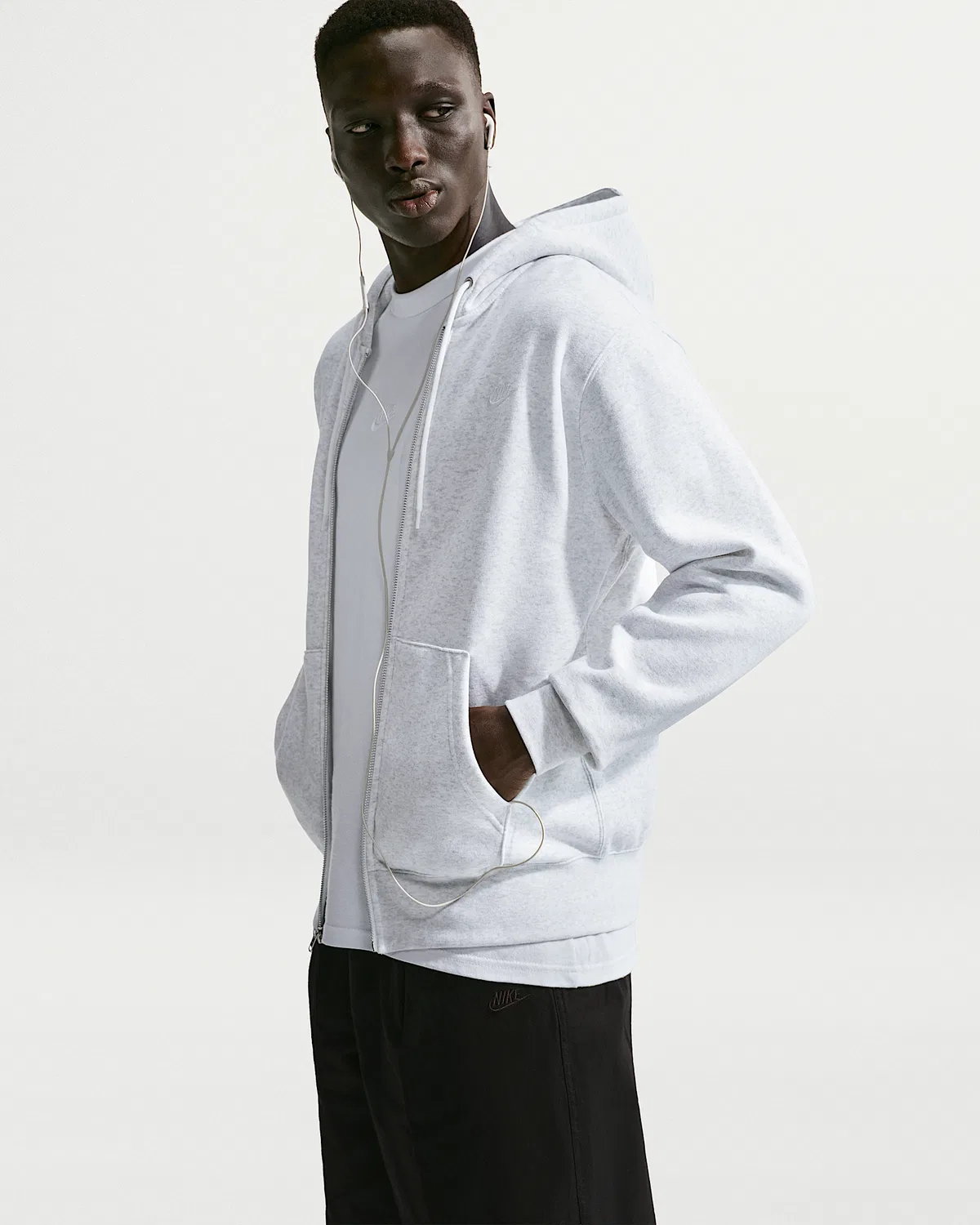 Мужская флисовая кофта на молнии Nike Club, Birch Heather/White/White — фото 3