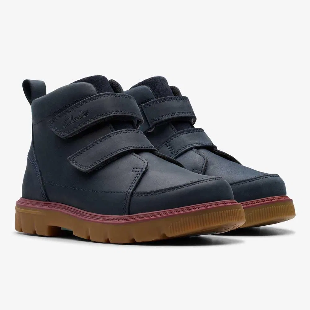 Детские модные ботинки Clarks Lorcam Hi O, Navy — фото 4