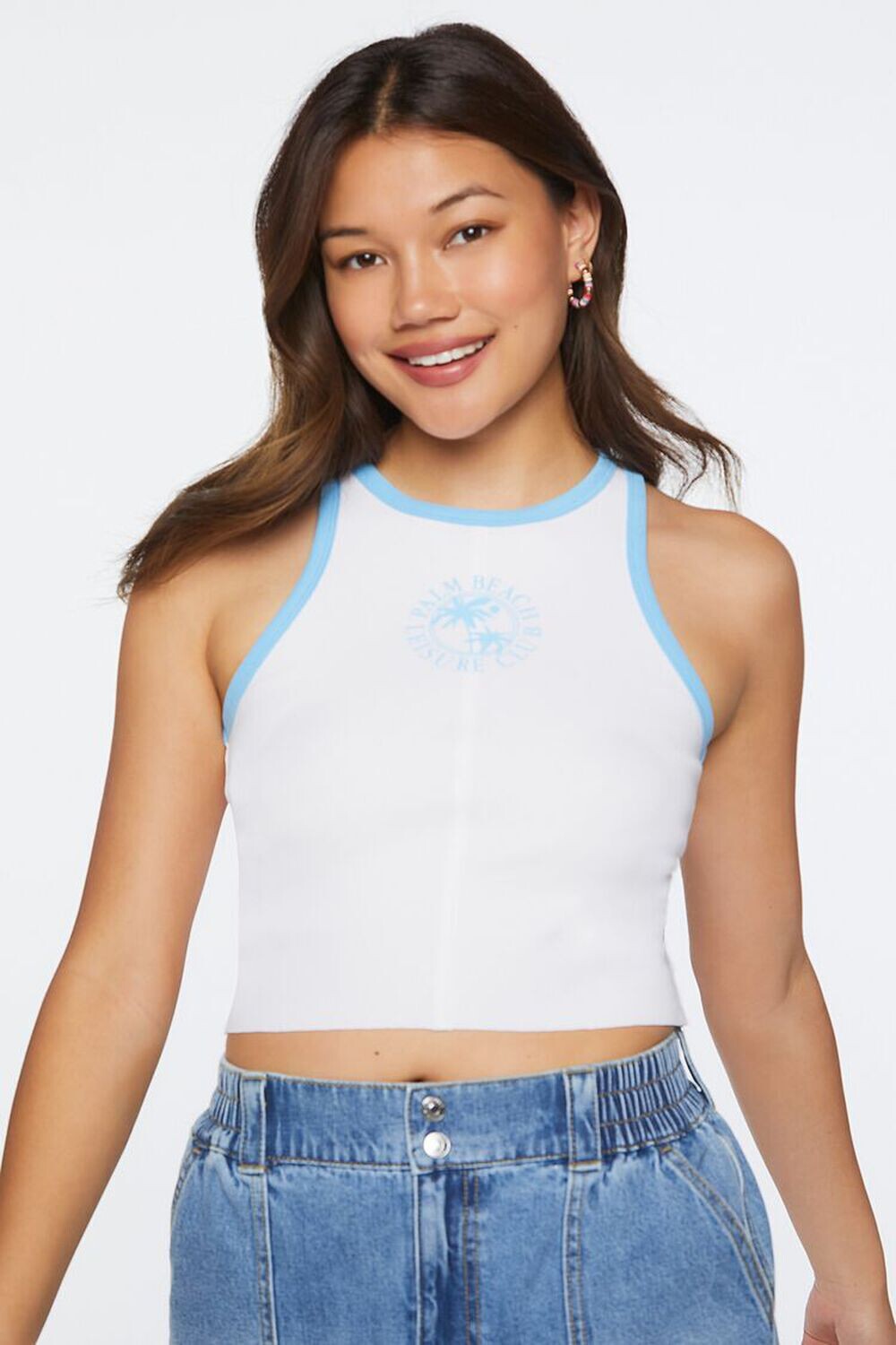 

Укороченный топ Palm Beach Club с рисунком Ringer Forever 21, синий