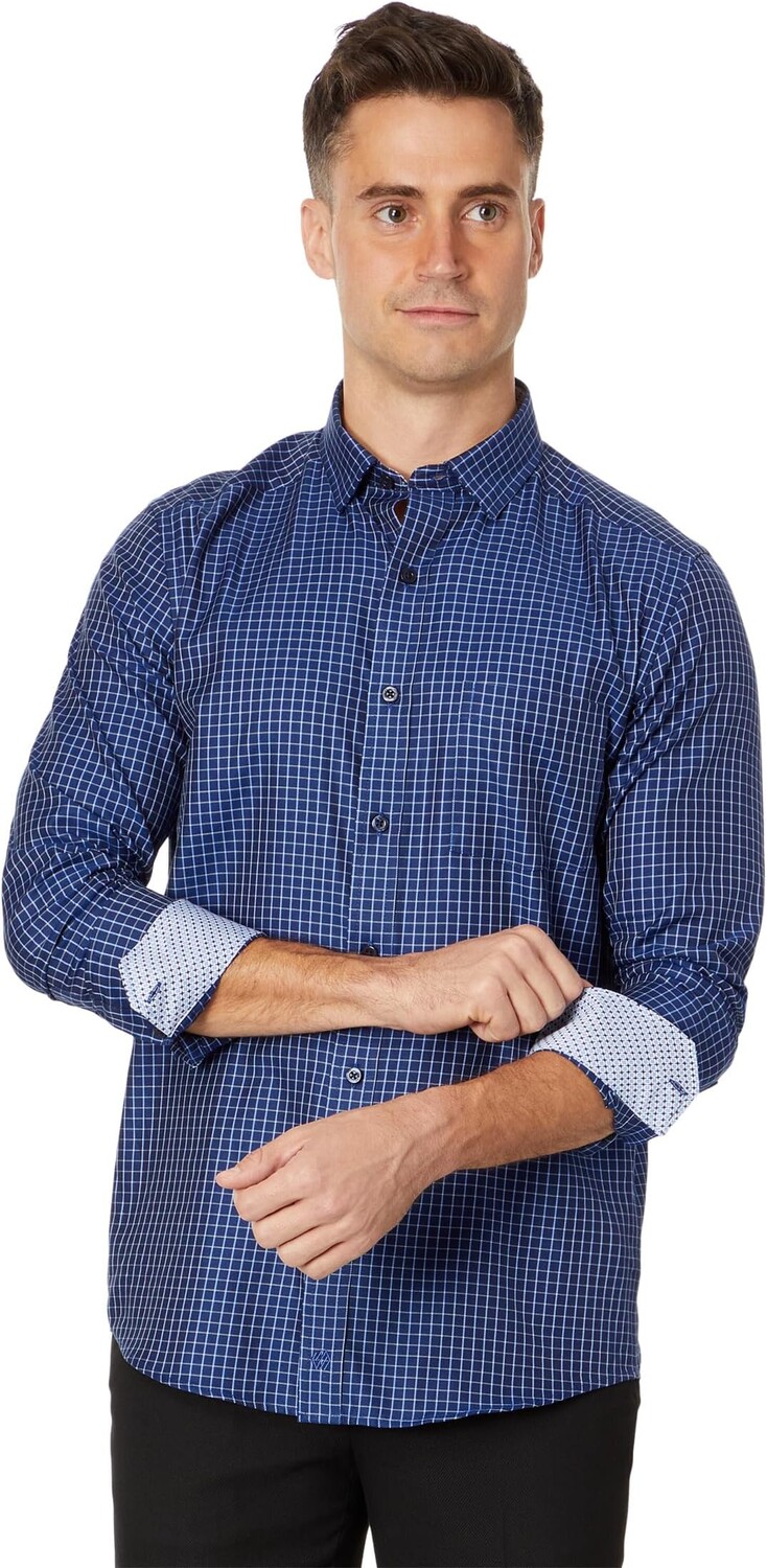 

Классическая рубашка с длинным рукавом Johnston & Murphy, цвет Navy Twill Windowpane