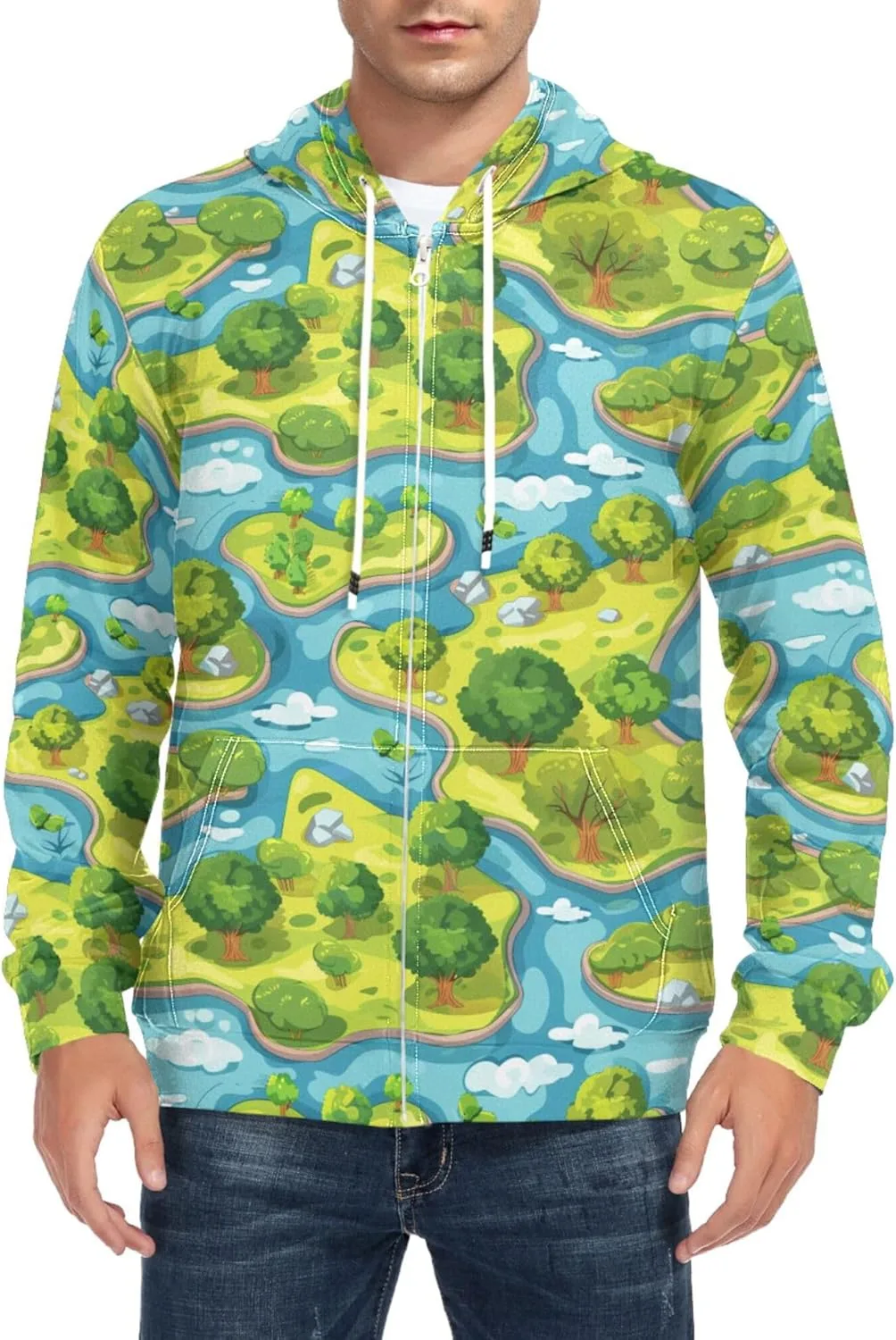 

Мужская толстовка с капюшоном на молнии Island River Landscape Pattern CUPADA