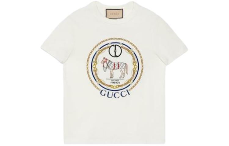 Футболка из хлопкового джерси с принтом Interlocking G GUCCI, экрю — фото 3