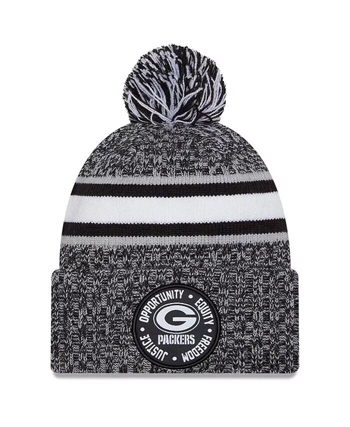 

Мужская вязаная шапка с манжетами и помпоном Green Bay Packers 2023 Inspire Change Heather Black Green Bay Packers New Era, черный
