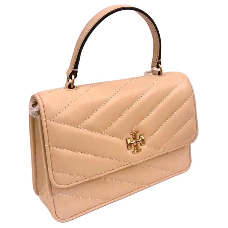 

TORY BURCH Кожаная мини-сумка через плечо с верхней ручкой и цепочкой абрикосовая