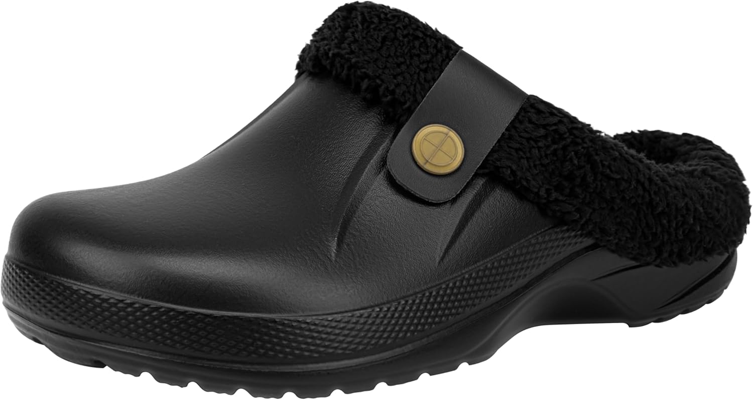 

Женские и мужские сабо ChayChax с меховой подкладкой, супинатором из памяти формы, теплые пушистые тапочки, зимние, водонепроницаемые, для дома и улицы, Black Lined