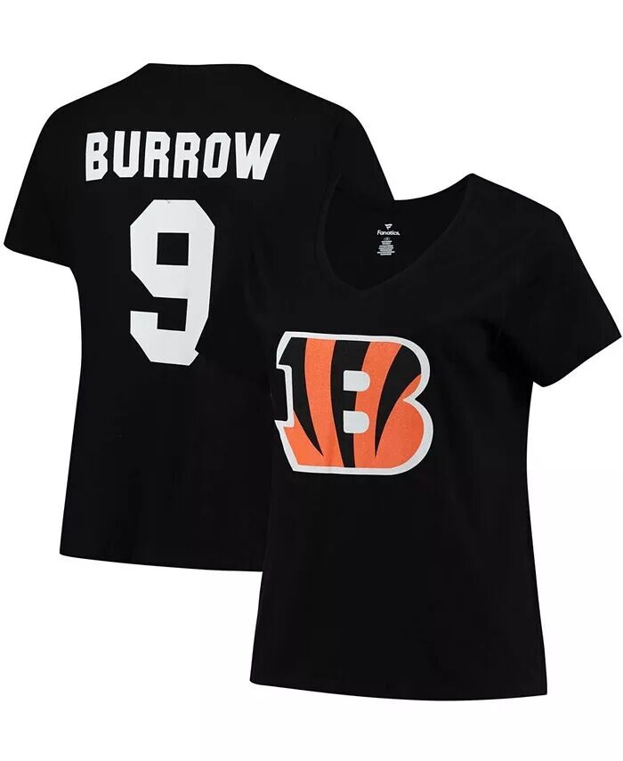 

Женская футболка больших размеров Joe Burrow Black Cincinnati Bengals Fair Catch Name Number с v-образным вырезом Fanatics