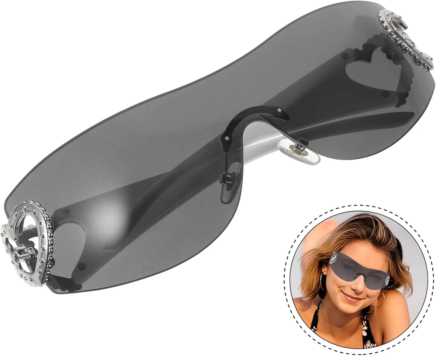 

Солнцезащитные очки без оправы в форме сердца для вечеринок, легкие, с узором, унисекс, стильные очки для пляжа, бассейна и повседневных прогулок Ipetboom, Grey