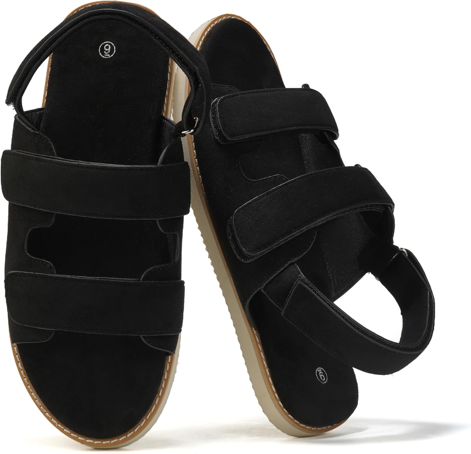 

Мужские летние сандалии SoleilSandal для замши, удобные шлепанцы с ортопедической стелькой из пены с эффектом памяти, подошва из ЭВА, нескользящие, повседневные, модные с застежками-липучками, черный