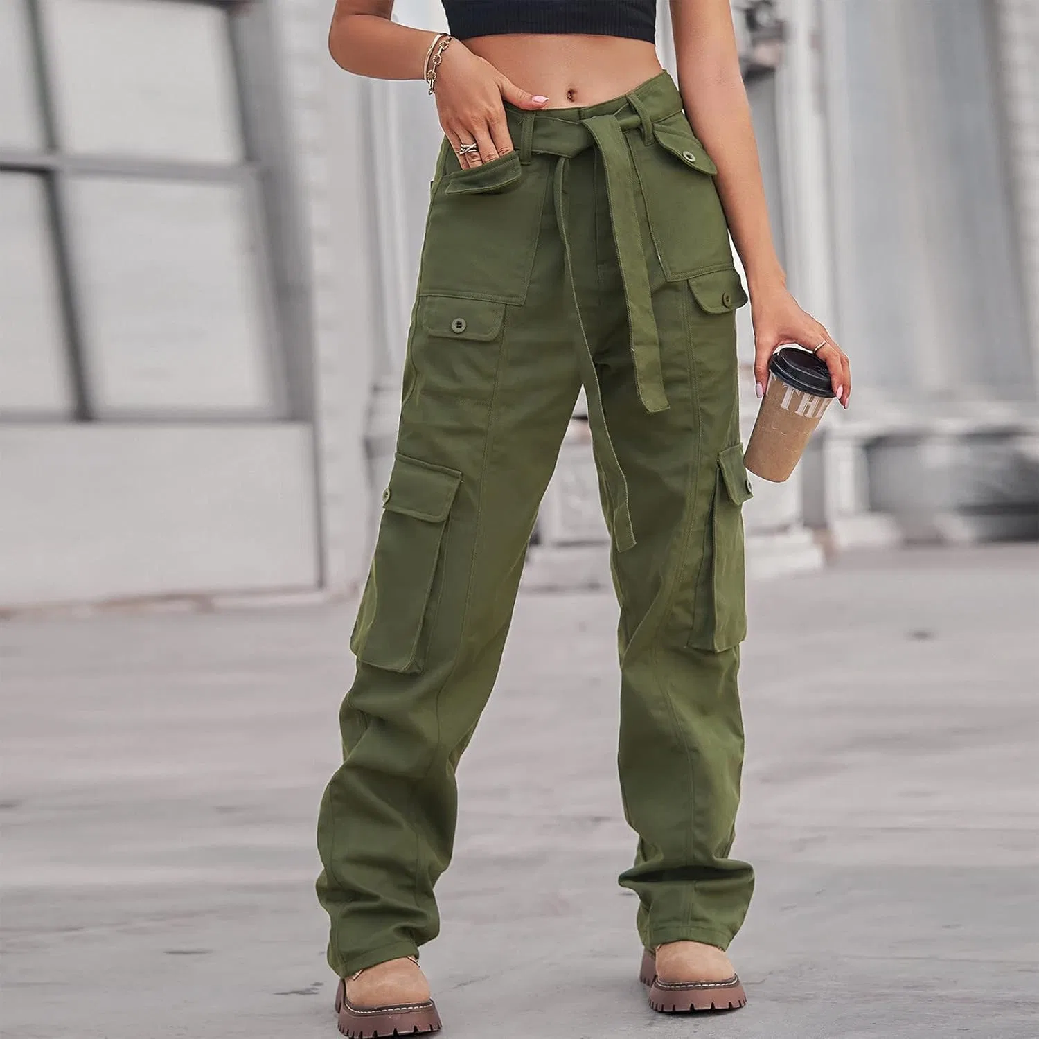Джинсы мешковатые, Y2K, Army Green — фото 4
