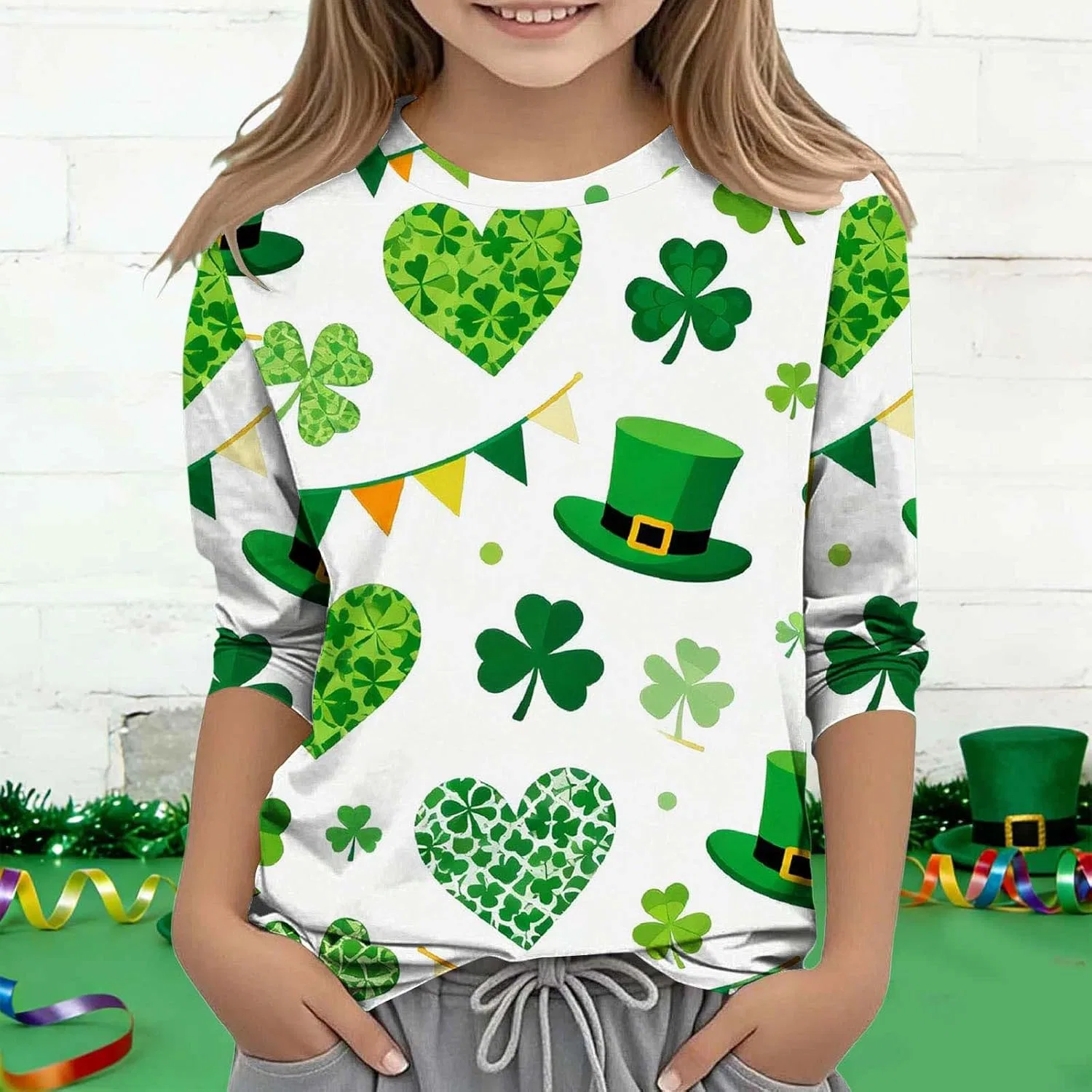 Футболка с принтом Shamrock, 3/4 рукав, Zzalalana, Green19 — фото 3