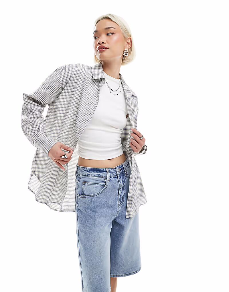 

Рубашка на пуговицах из хлопка с жатым волокном в мелкую клетку Cotton:On