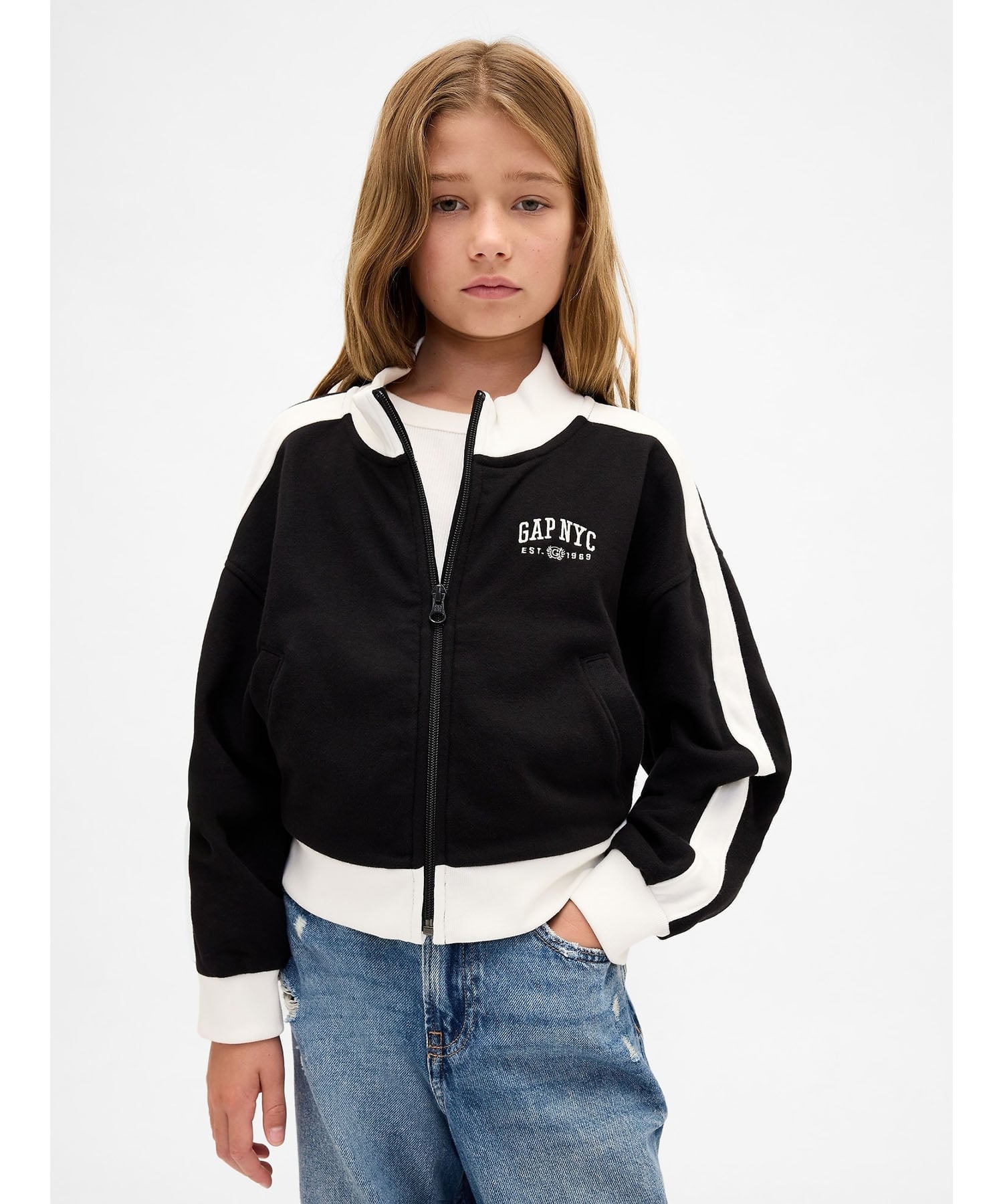 (K)NYC Винтажная мягкая спортивная куртка GAP с логотипом (детская), TRUE_BLACK