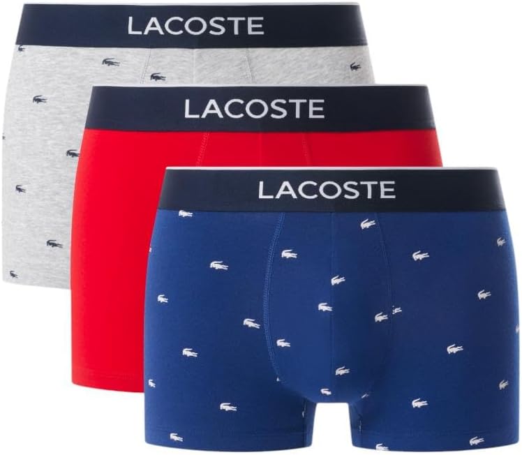 

Трусы мужские Lacoste, 3 шт, хлопок с эластаном, принт крокодил, Blue/Grey/Red