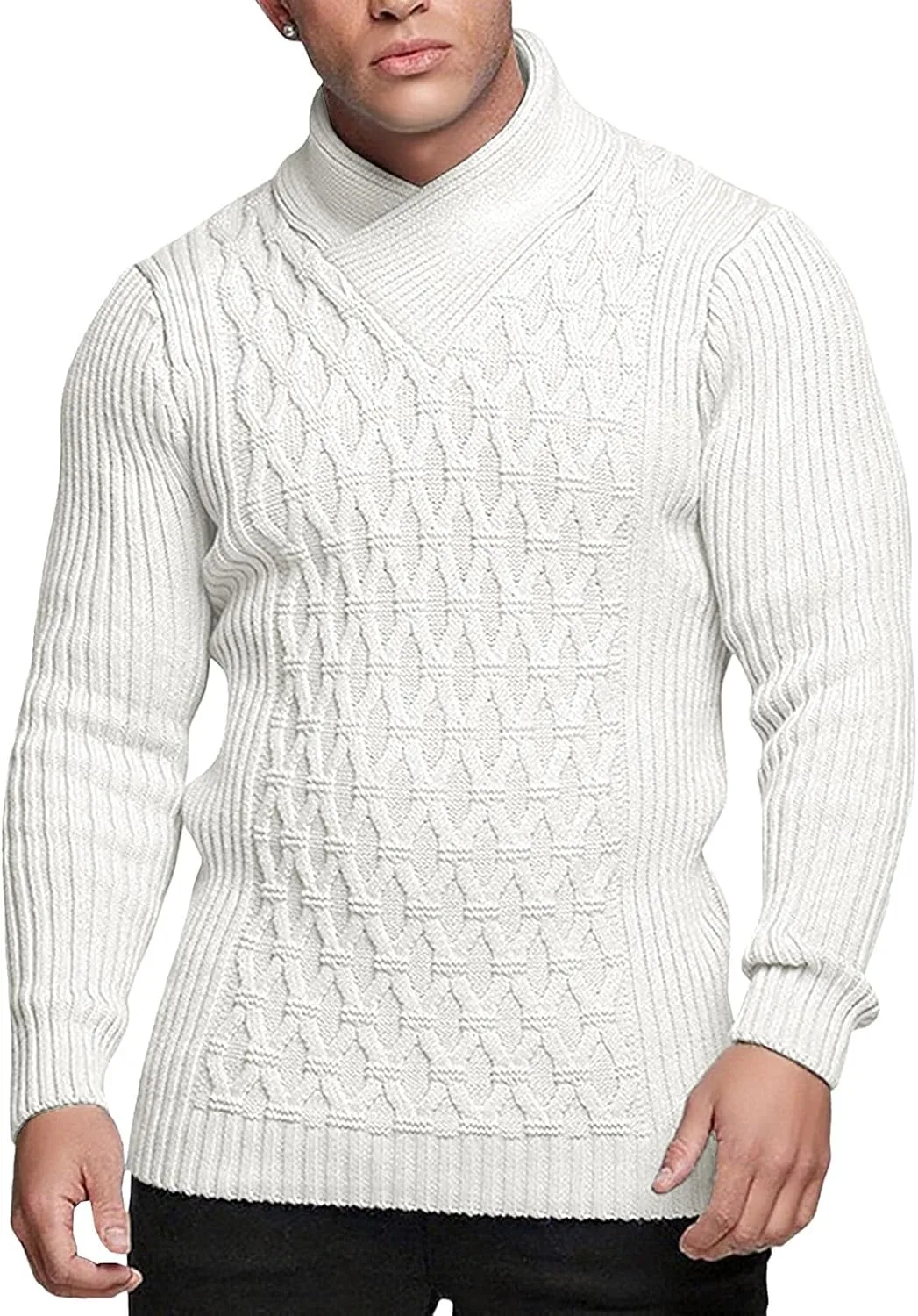 

Мужской свитер с шалькой воротником, легкий джемпер, модный узор diamond knit DGHM-JLMY