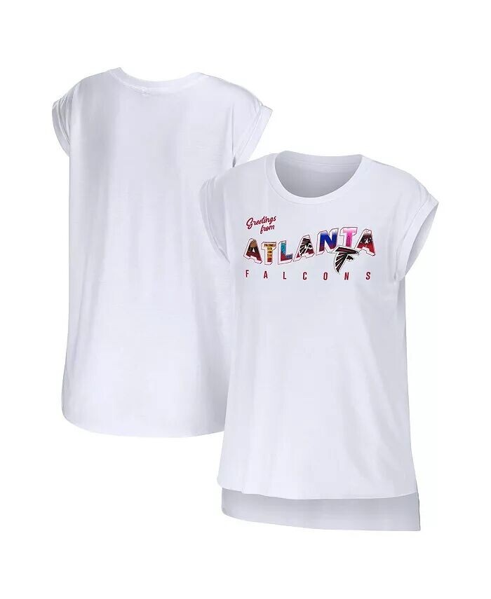 

Женская футболка White Atlanta Falcons Greeting From Muscle Wear By Erin Andrews