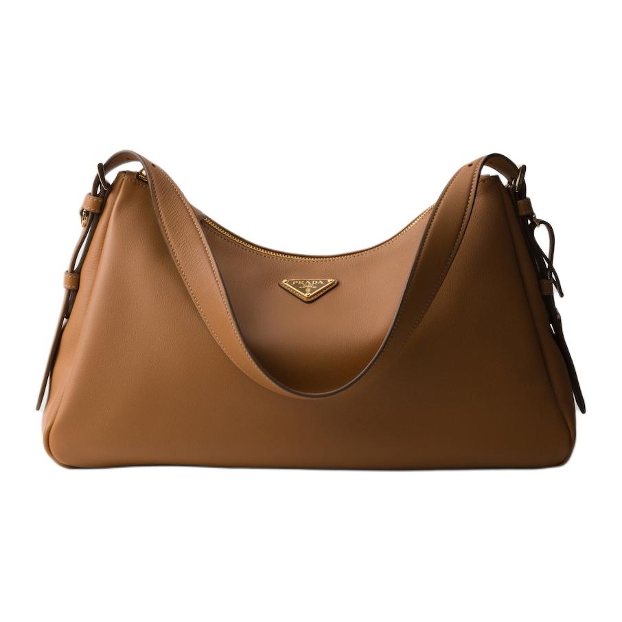 

Сумка-хобо из зернистой кожи на плечо женская верблюжья PRADA