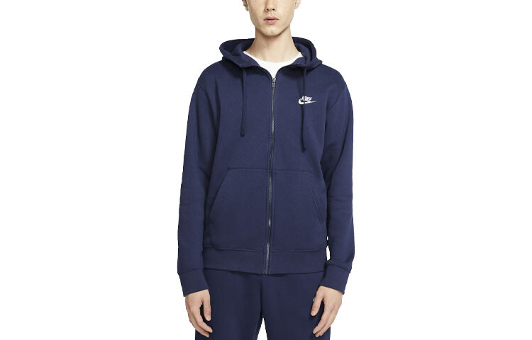 

Толстовка с капюшоном Sportswear Club из флиса с застежкой-молнией Nike, темно-синий