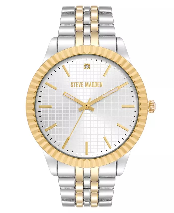 

Мужские часы из металлического сплава с серебристым и золотистым покрытием, 44 мм, модель Coin Edge Steve Madden