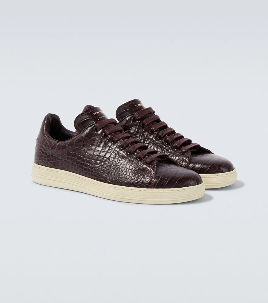 Кроссовки Warwick из кожи с эффектом крокодиловой кожи Tom Ford, бургунди