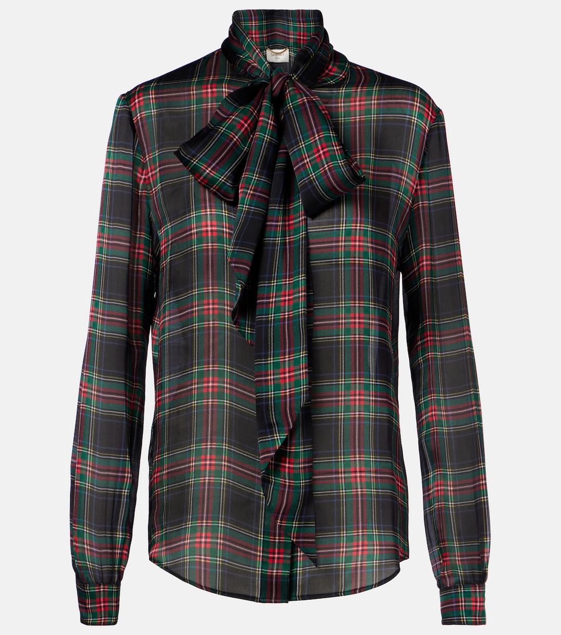

Клетчатая шелковая рубашка Saint Laurent, Noir Multico