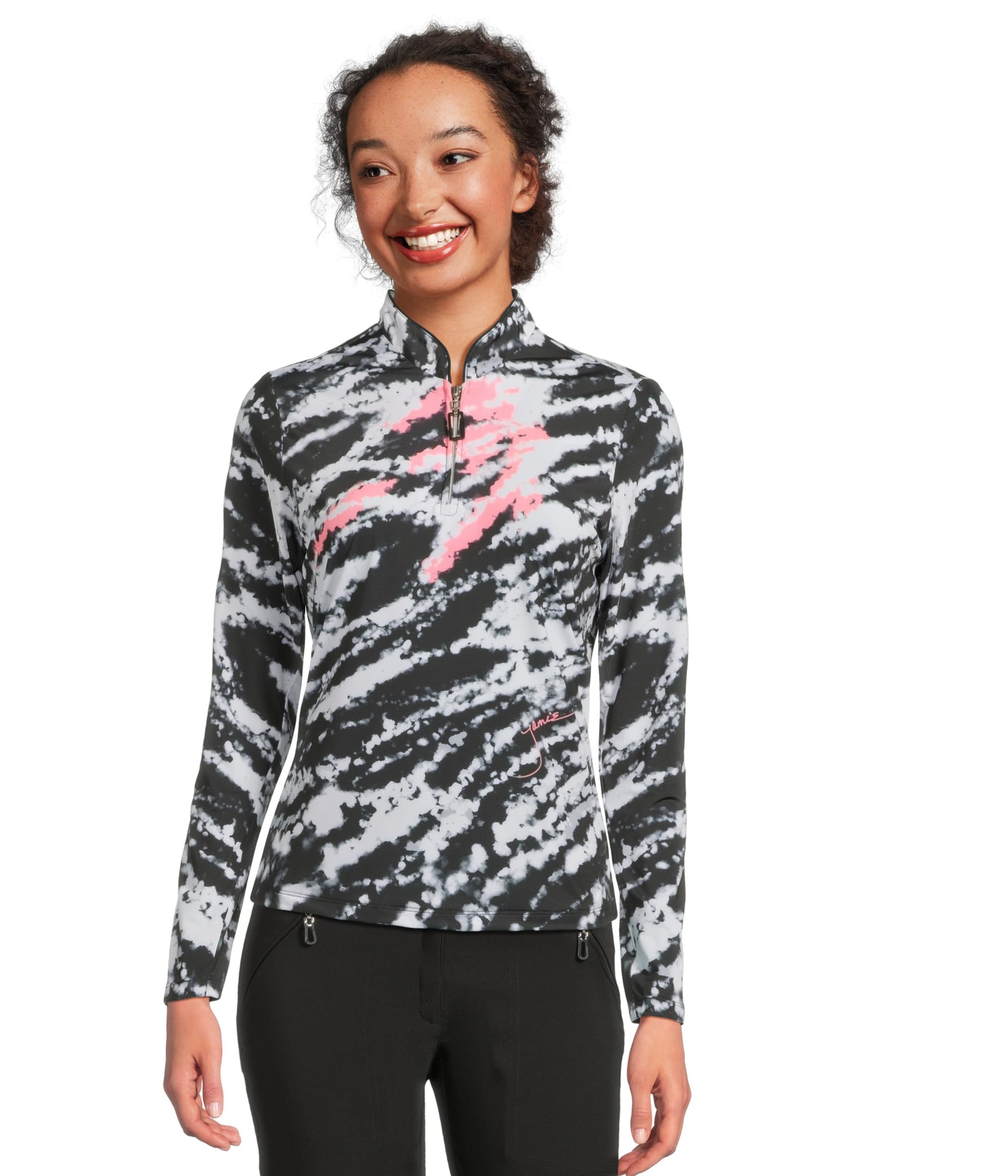 

Топ Jamie Sadock Sunsense Rorshach Print Long Sleeve 1/4 Zip Sun Protection Top, черный
