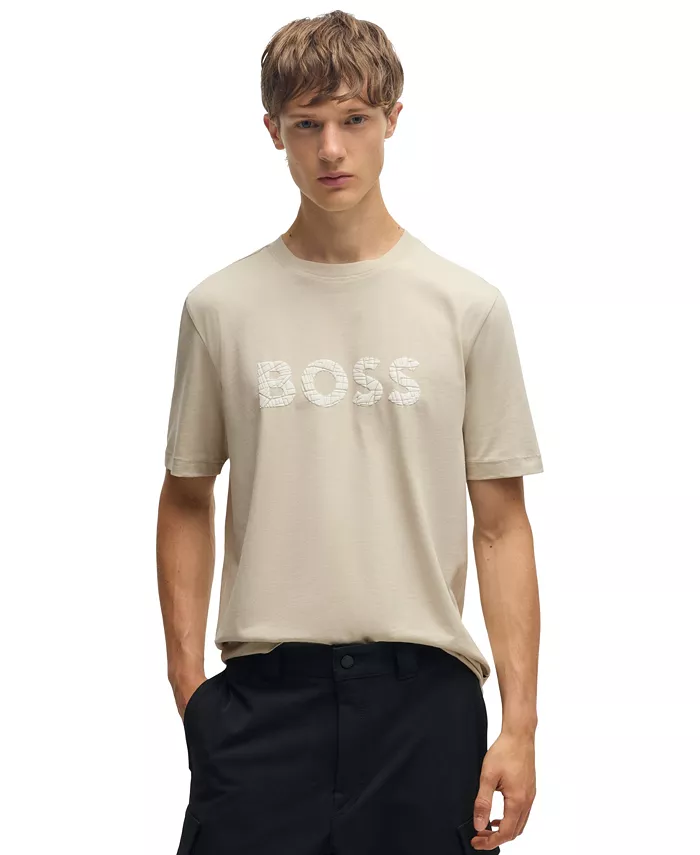 

Мужская рубашка с принтом логотипа Slim-Fit Hugo Boss, коричневый/бежевый