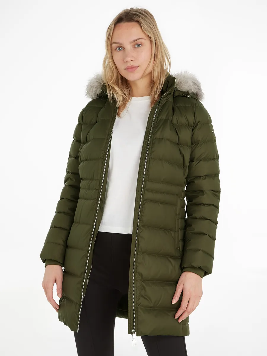 

Пуховик Tommy Hilfiger с ребристыми манжетами на манжетах, зеленый