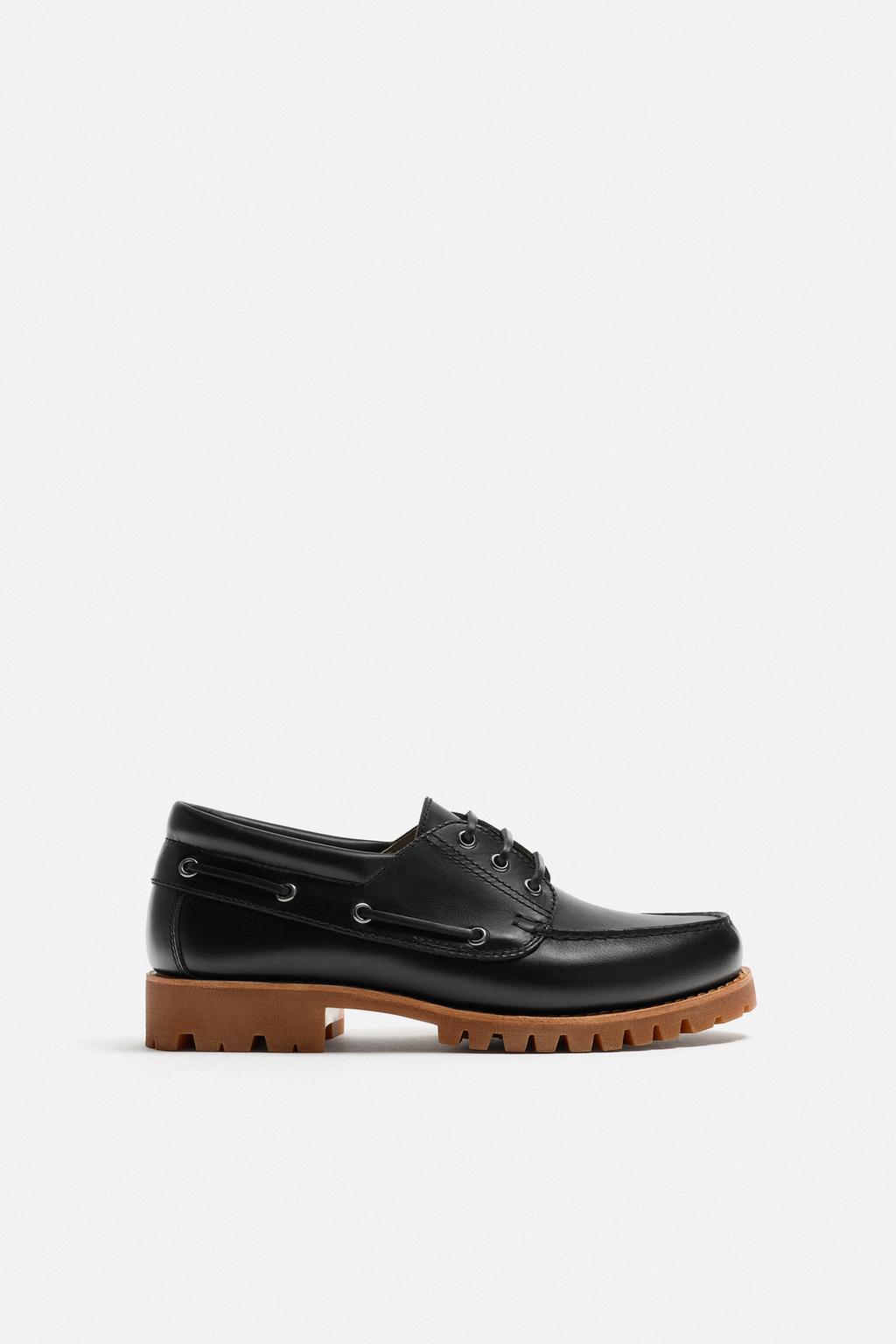 

Кожаные палубные туфли ZARA, черный