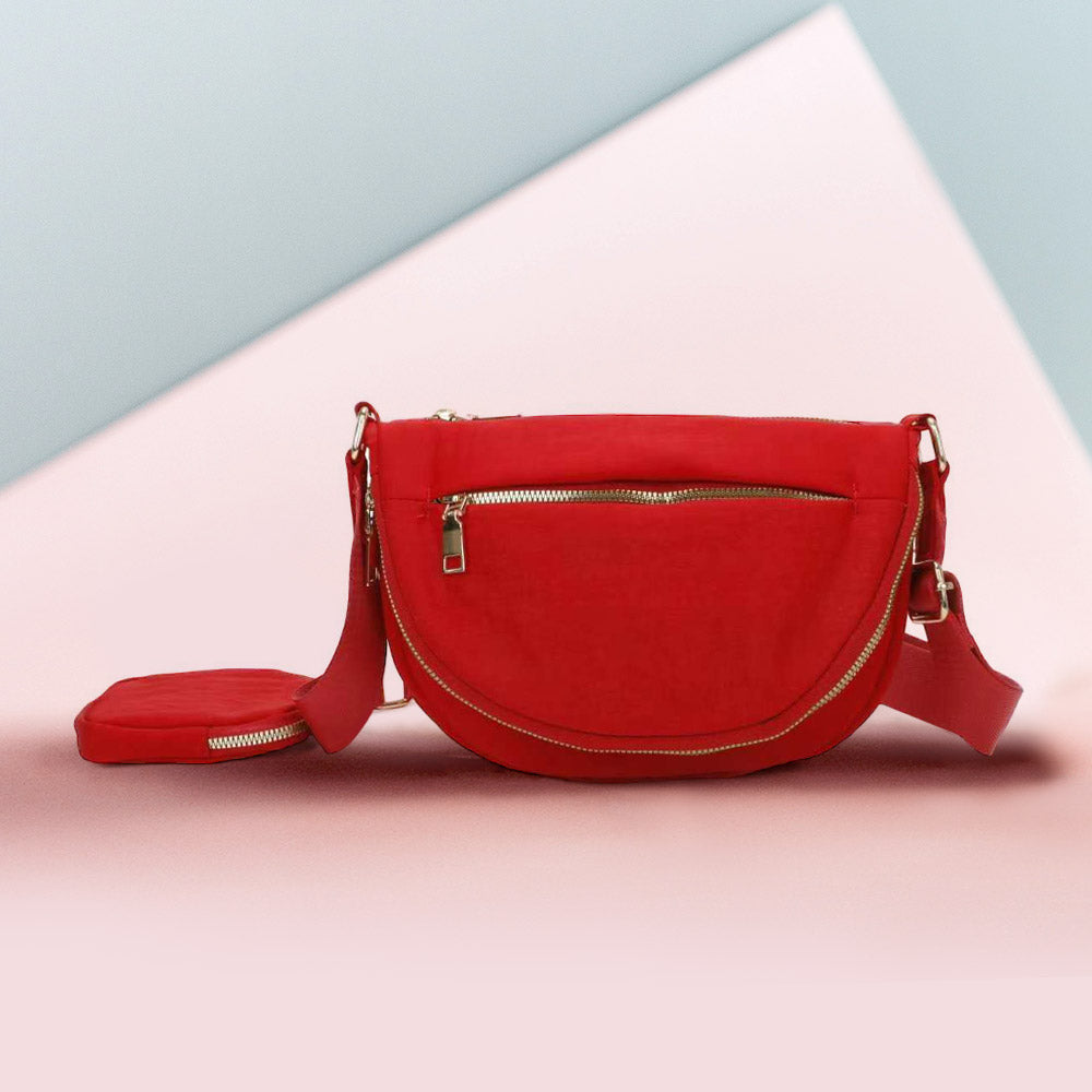 

Полукруглая сумка через плечо из цельного нейлона FASHNZFAB, красный