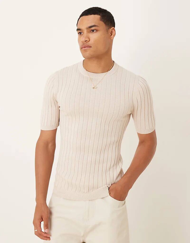 

Футболка ASOS DESIGN muscle fit из легкой рубчатой вязки цвета «песок»