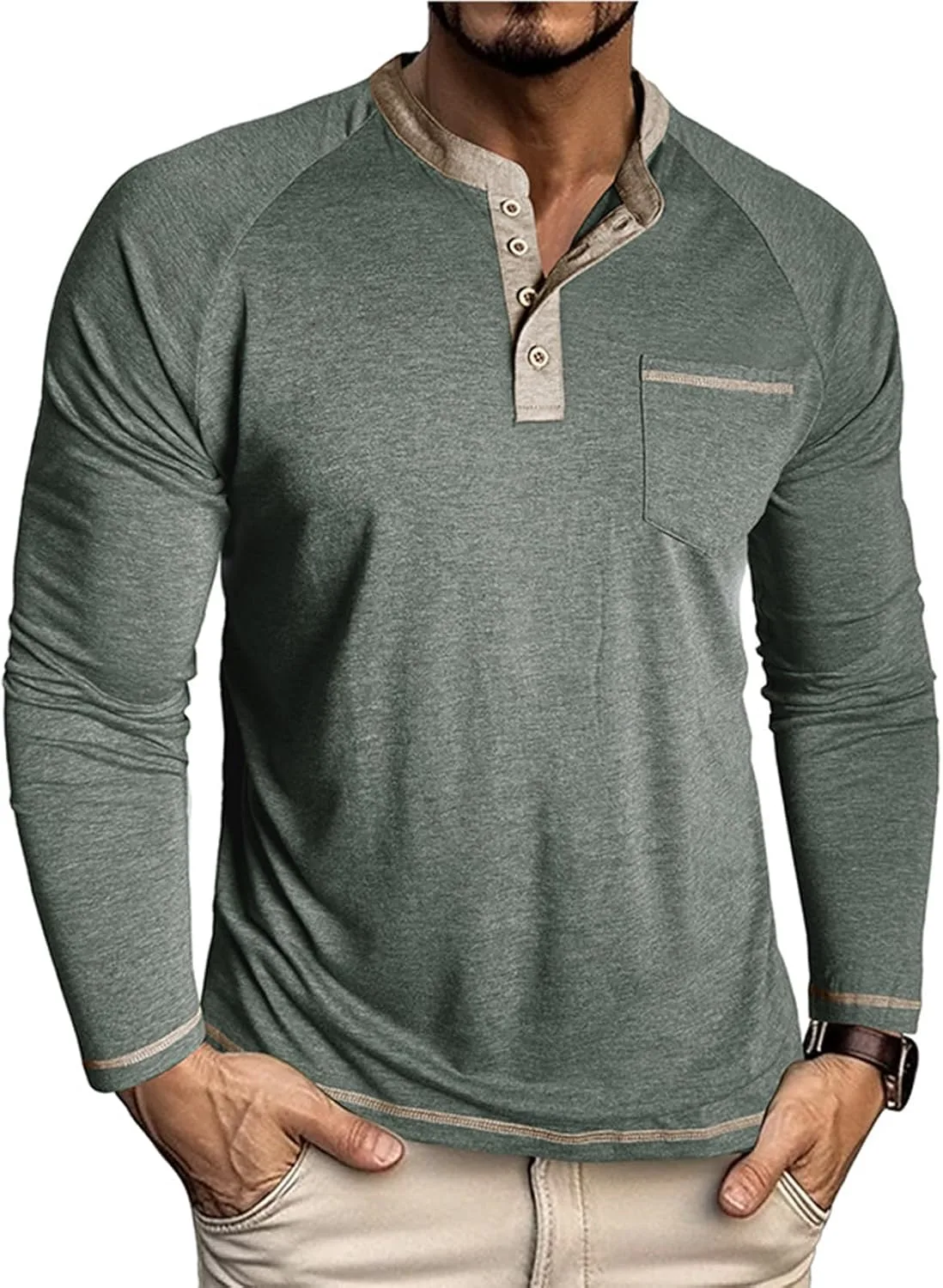 

Мужская рубашка хенли с длинным рукавом, casual, комфортный крой AAZJSS