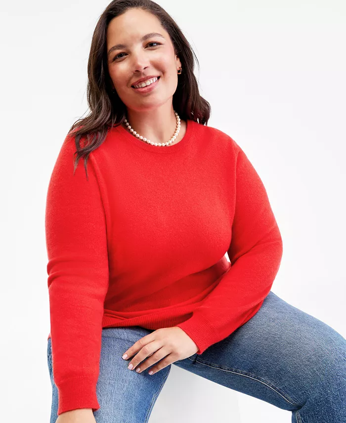 

Свитер с круглым вырезом из 100% кашемира больших размеров Charter Club, красный